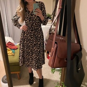 Loft button up tie waist flowy dress long sleeve v neck